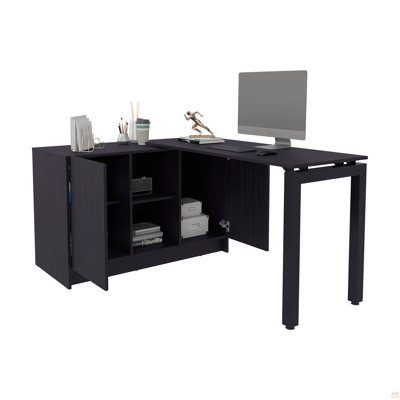 De bureau H 28,5 po, 2 portes, 5 tablettes, 2 pieds, wengé noir - Bureau à domicile