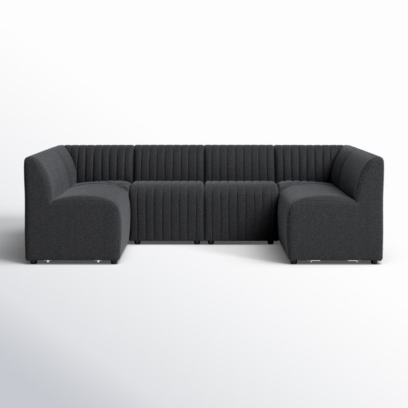 Brandt Upholstered U-Shaped Sectional Symmetrical, Fiqa Charcoal Boucle, 31.5" H X 106" W x 66.5" D