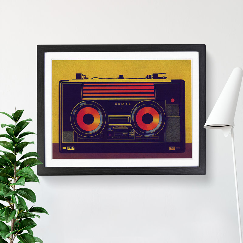 Retro Boombox Vol.1 - Single Picture Frame Painting, 46cm H x 64cm W x 2cm D, Black Framed