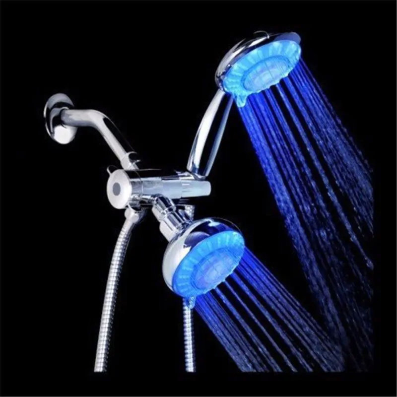 Juno Water-Powered Color-Changing LED Dual Shower Head – Wall Mount with 3-Way Diverter