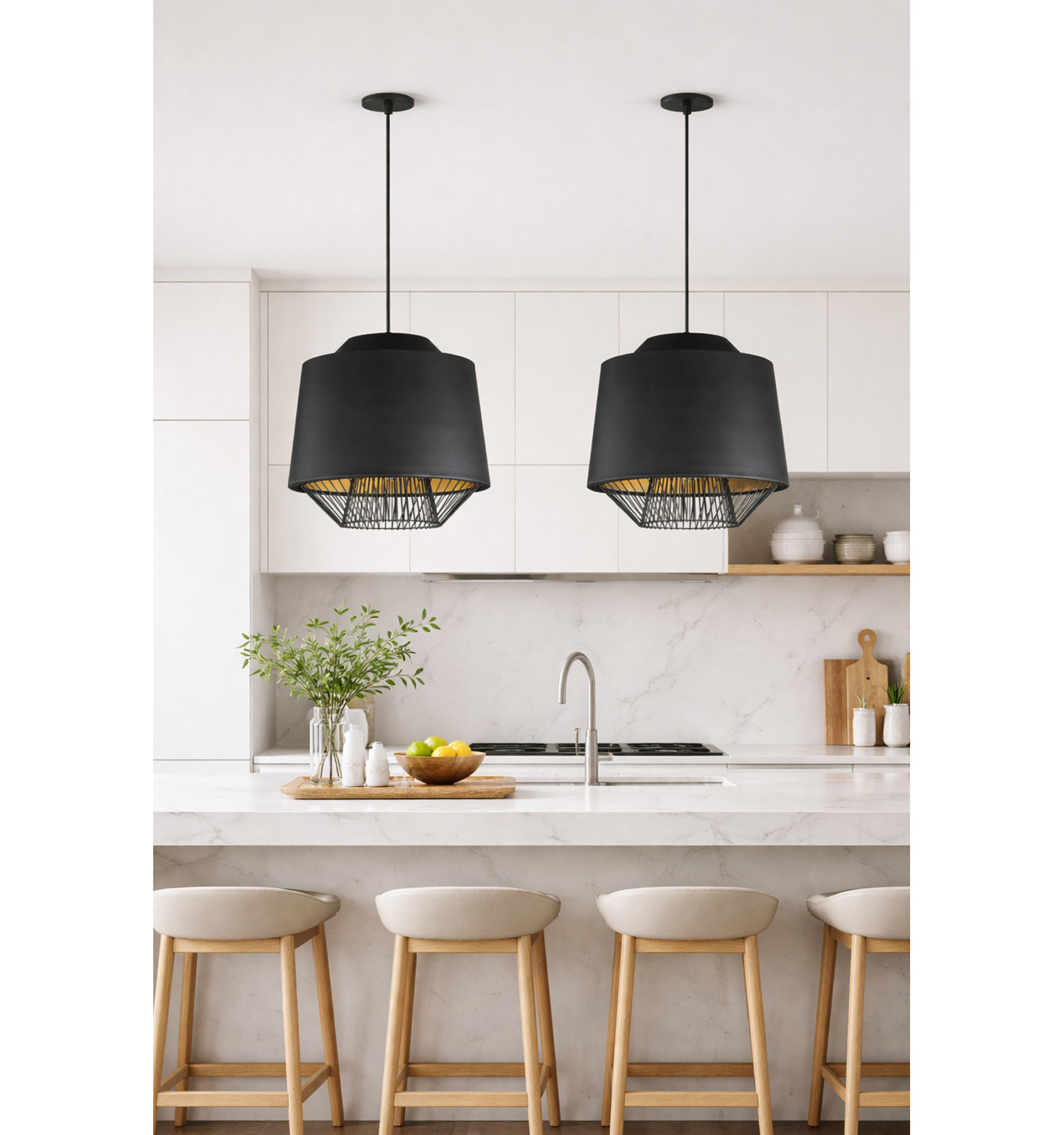 Cici Single Light Pendant, Black / Gold