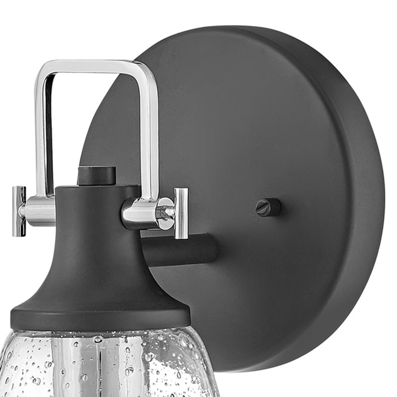 Luminaire de salle de bain simple avec abat-jour en verre granuleux Easton, Chrome / noir