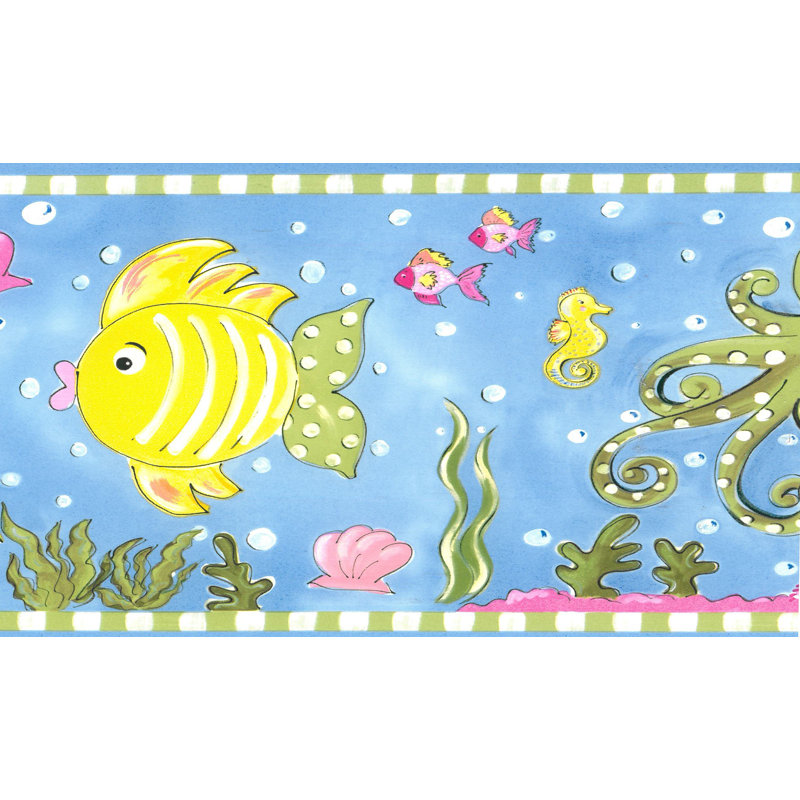 Bordure de papier peint 15' x l 6" pour enfants cobalt fish hippocampe jellyfish octopus Tryon