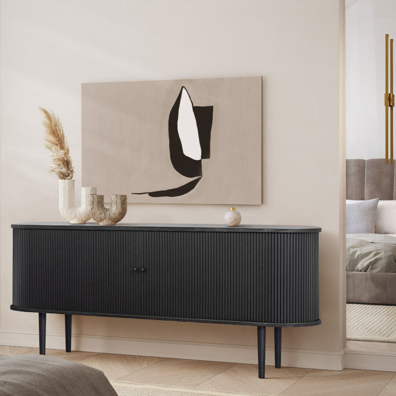 71" Sideboard Cabinet with Doors and Shelves - Cabinet for Living Room, Bedroom, Entryway and Office Credenza. Kitchen Buffet, Modern Media Console Table with Storage (Black Oak)