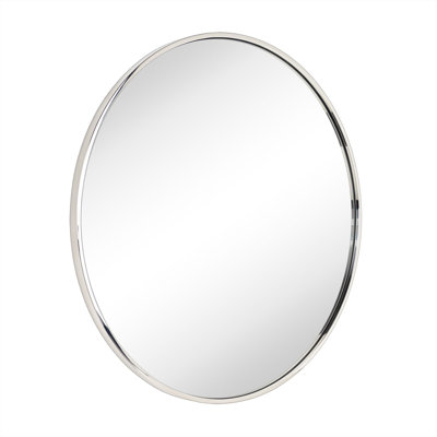 Allister Round Polised Nickel Mirror 30 inch, Silver Circle Wall Mirror, Metal Frame Round Bathroom Mirror, Modern Round Mirror for Vanity & Entrway