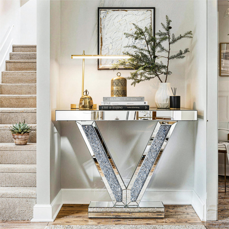 Amla 100cm W Mirrored Console Table With Crystal Accents