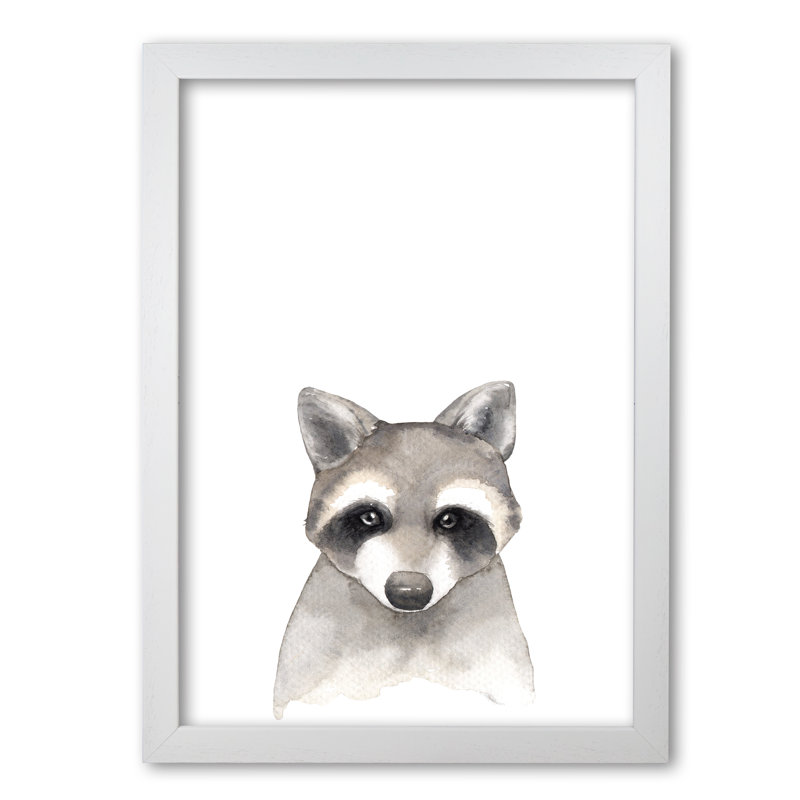 Forest Friends, Cute Raccoon - Painting, 30 cm H x 21 cm W x 5 cm D, White Grain Frame