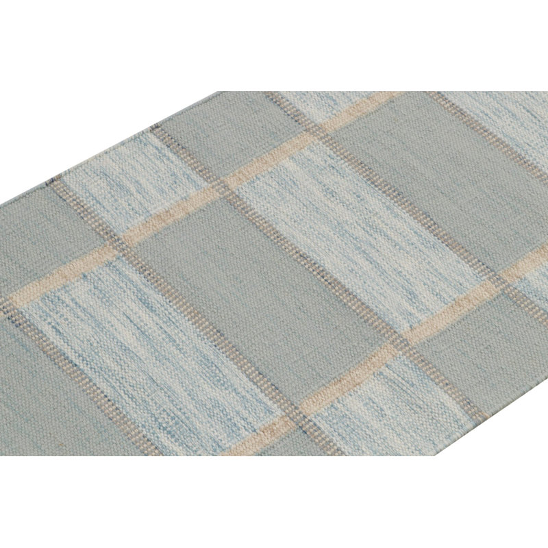 Scandinavian Hand Knotted Wool Geometric Area Rug, Runner 3' x 12'