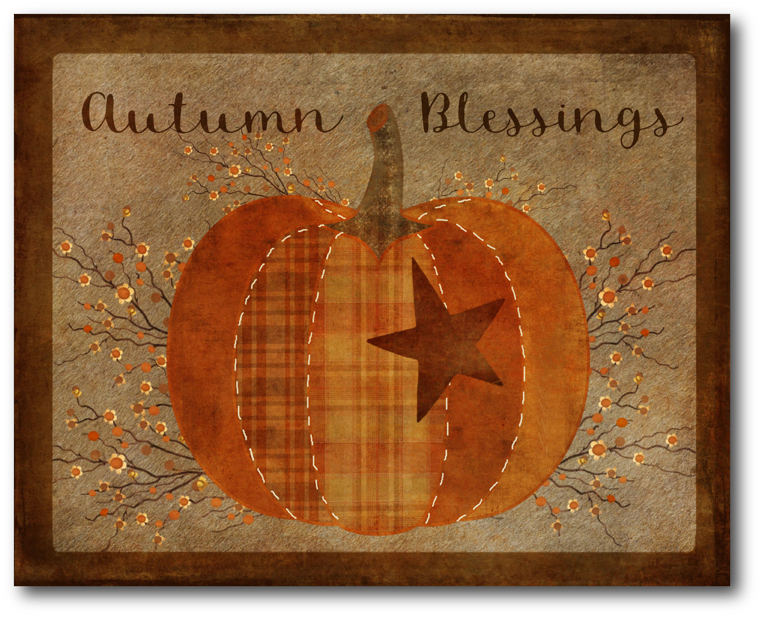 Rosalind Wheeler Autumn Blessings Stitched Pumpkin - Wrapped Canvas Painting Print | Wayfair