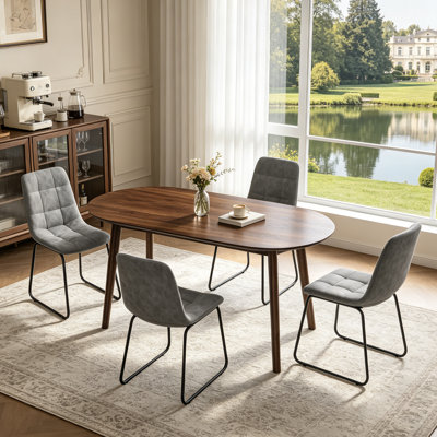 63 Inch Dining Table Set For 4,Modern Wood Dining Table,Leather Dining Chairs 4,Table And Chairs Set Of 4,Ideal For Kitchen Dining Room  Table & 4 Dark Gray Chairs