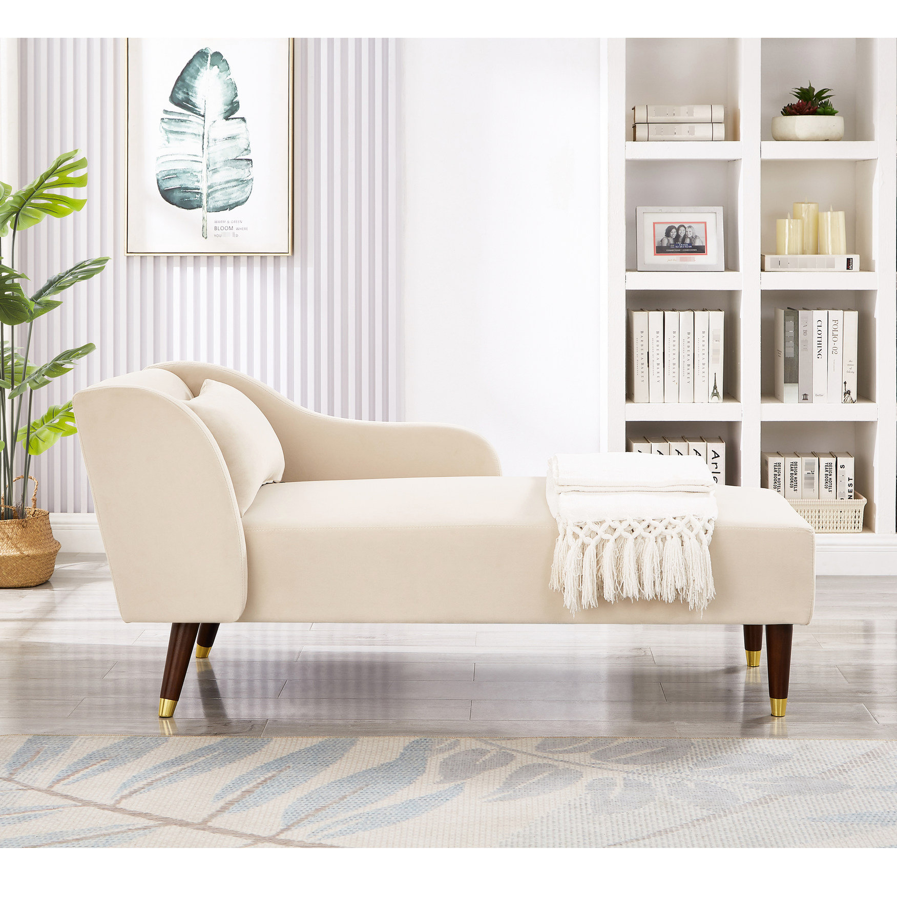 Mercer41 Grey Velvet Chaise Lounge With Fill And Metal Cover Cozy Gold ...