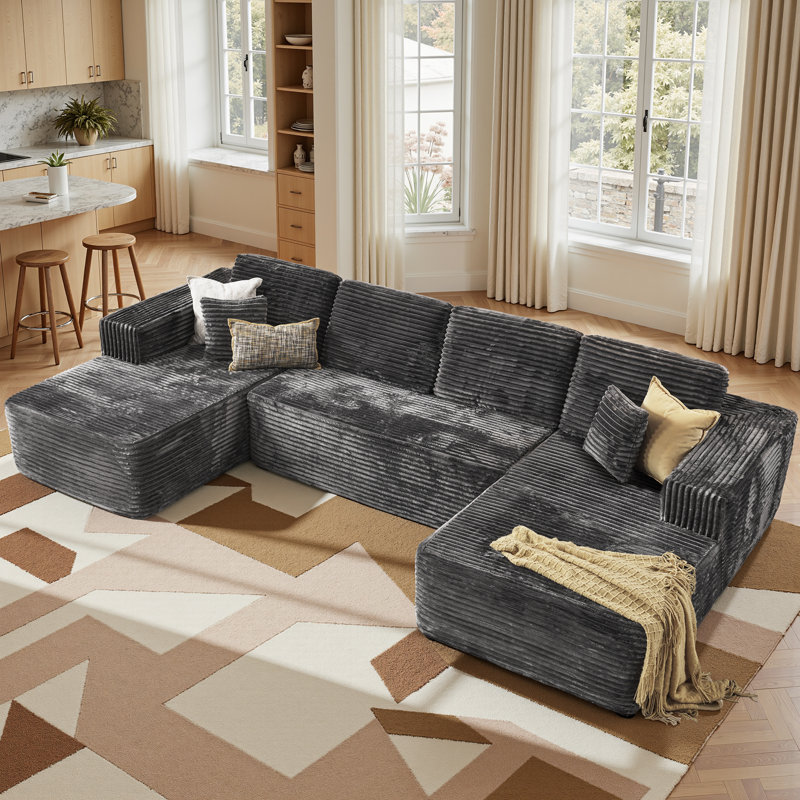 Compression Packed 3-piece Cloud Modular Sectional Sofa In Boneless Corduroy – No Assembly Required, Gray Polyester/Corduroy
