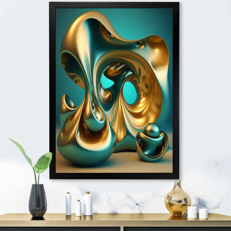 «Confronting Infinity Turquoise Gold Sphere I», reproduction d'art sur toile, H 40 po x l 30 po x P 1,5 po, Cadre photo noir