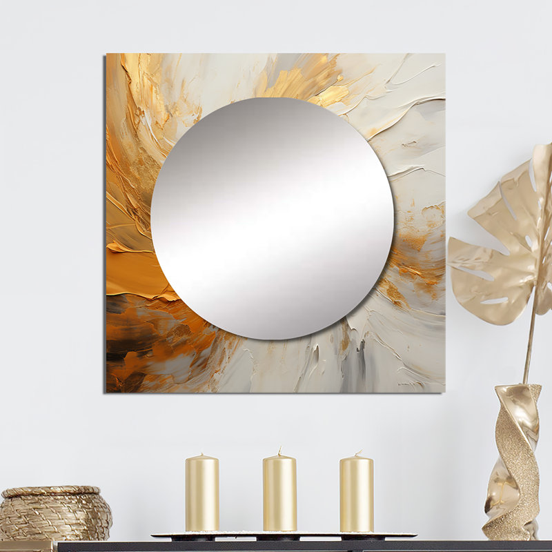 Danwati - Gold And Beige Soft Wave Paint I Abstract Shapes Square Mirror Wall Art For Bathroom, 23" x 23"