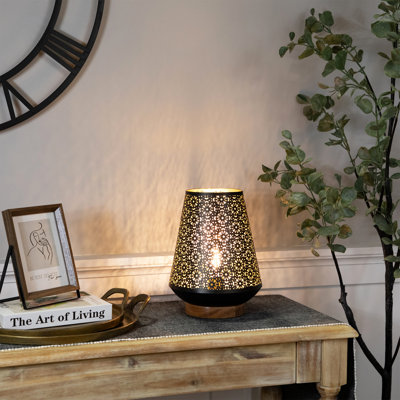 Floral Laser-Cut Table Iron Lamp With Base - 10.75" - Black