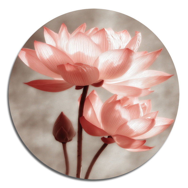 Radiant Lotus Blooms - décoration murale ronde florale en métal, L 29 po x H 29 po