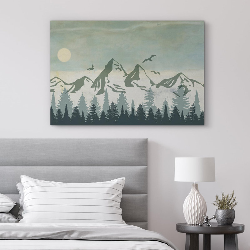 «Woodland Forest Landscape», «Lunar Serenity Full Moon Over Mountain Silhouette» sur, H 16 po x l 24 po, Toile tendue