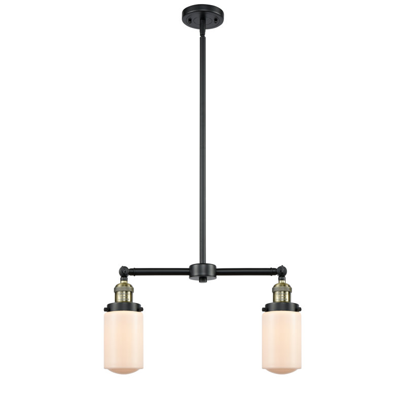 Luminaire suspendu linéaire à 2 lumières pour îlot de cuisine Saundra, Blanc mat, Laiton antique noir