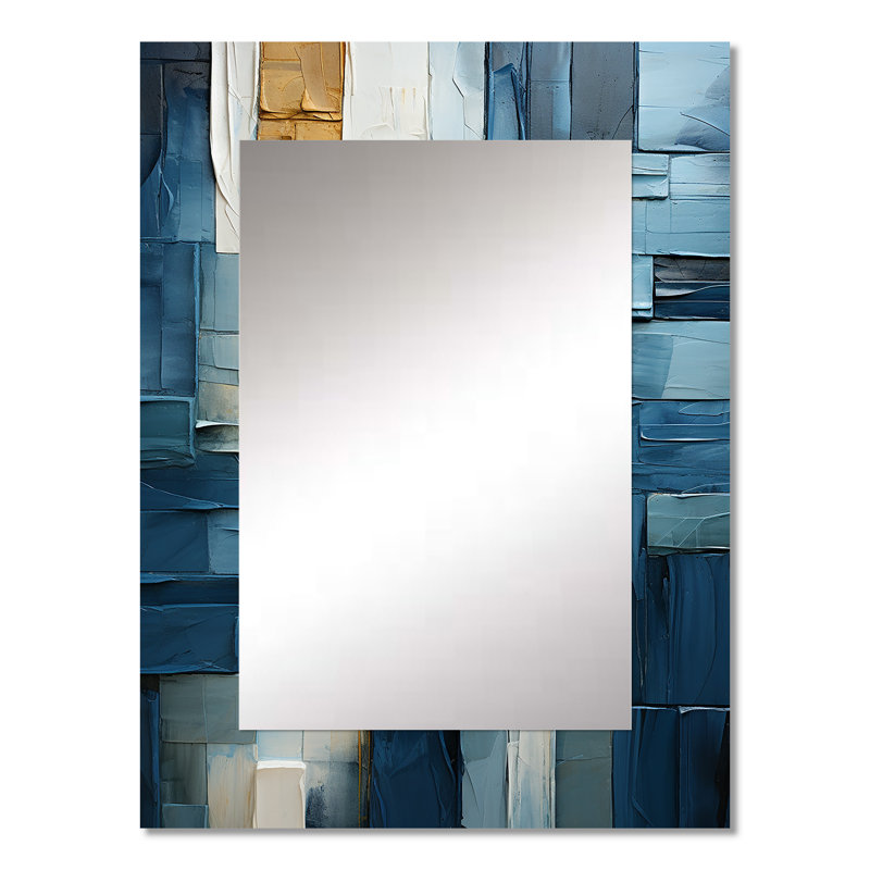 Abstract geometric square fusion - Abstract Decorative Wall Mirror, Blue Mirror, Printed Metal Art, 32" x 24"