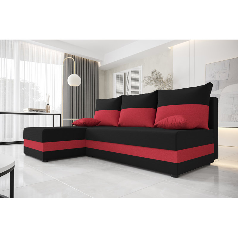 Sidhi 3 Seater Corner Sofa , Left Hand Facing, Black/Red