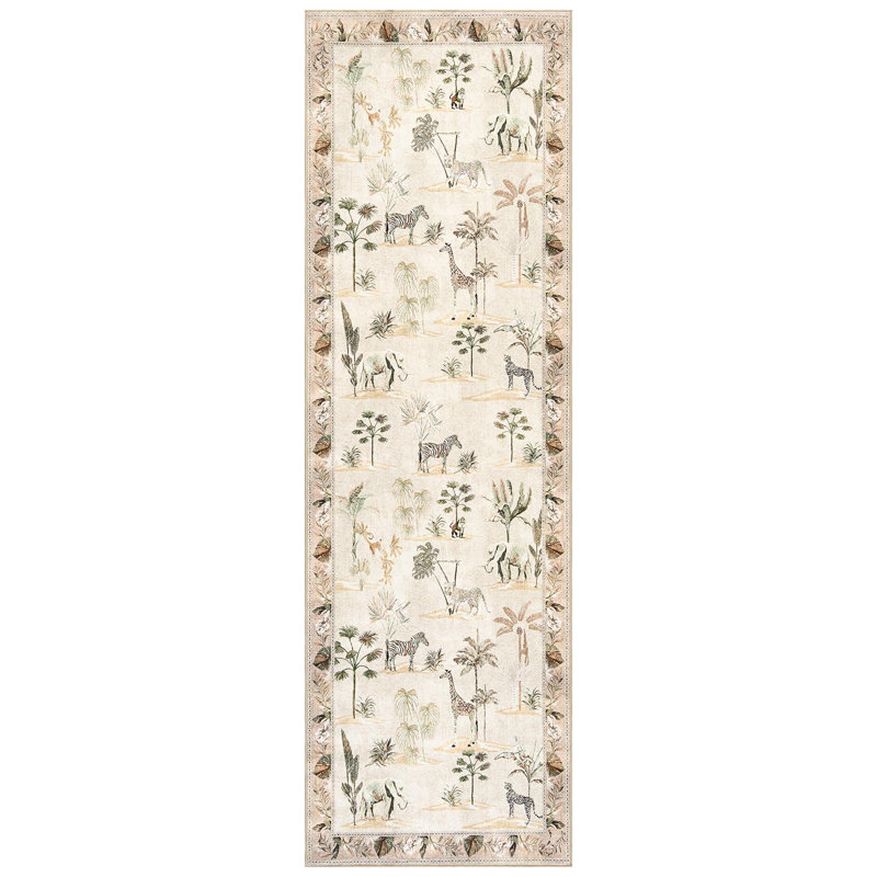 Animals Print Washable Thin Non-Slip Area Rug, Runner 3' x 10'
