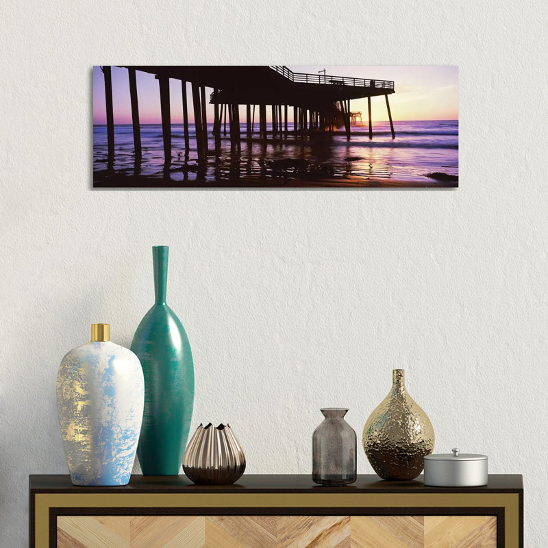 Silhouette Of Pismo Pier At Dusk, Pismo Beach, San Luis Obispo County, California, USA III by Panoramic Images - Wrapped Canvas Panoramic Print
