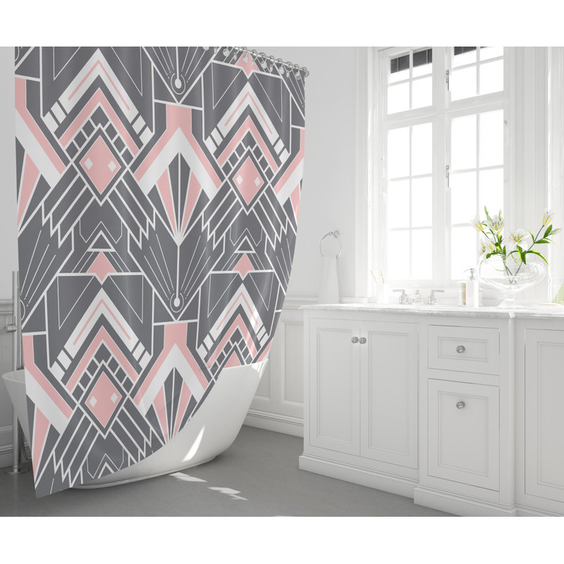 Rideau de douche rose et noir abstrait, H 93 po x l 70 po