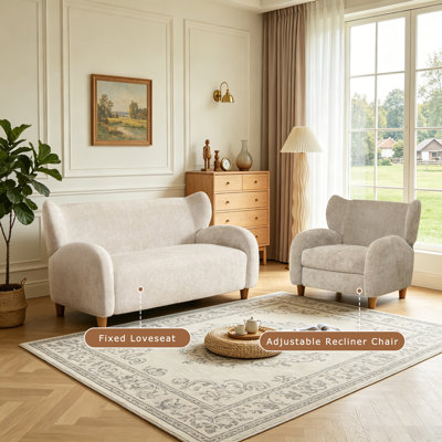 Ensemble de conversation à oreilles en chenille 2 pièces avec fauteuil inclinable Durrant