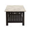 Table basse moderne et contemporaine avec plateau en faux marbre et pieds en noyer antique