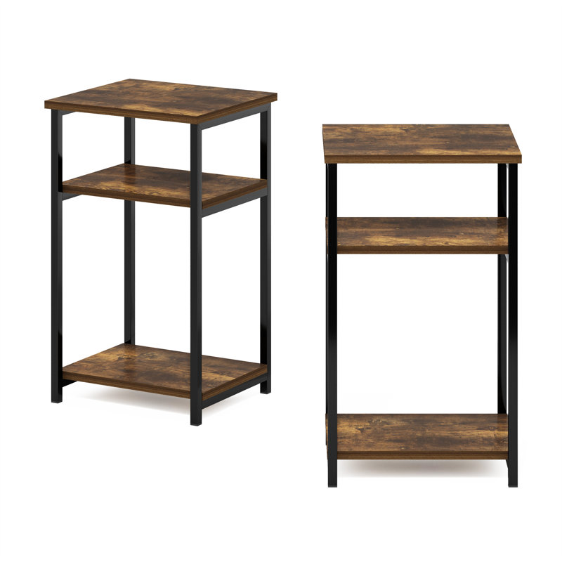 Ensemble de tables de bout avec rangement Aliyssa, Pin ambré / noir, 2, 22,8 po H x 13,4 po L x 11,7 po P