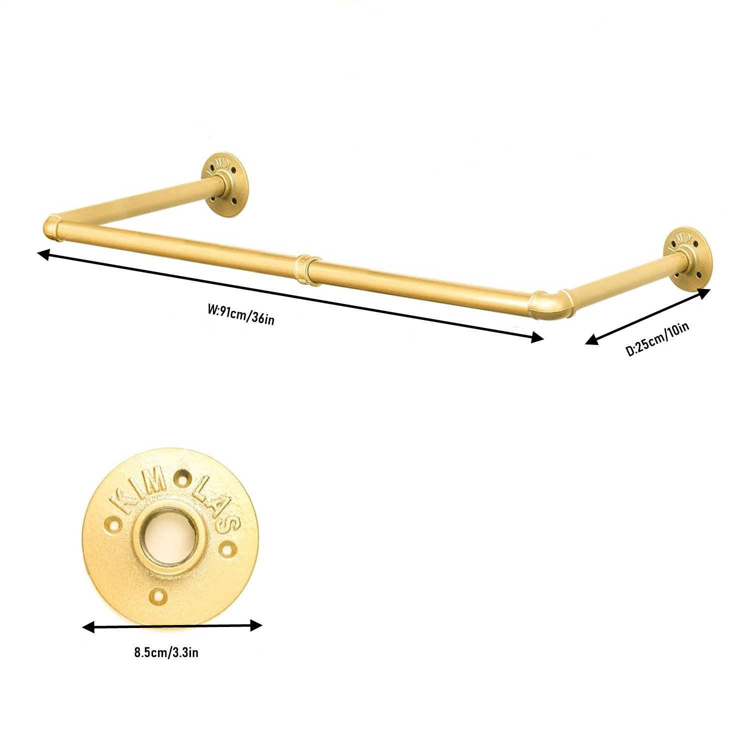 Rebrilliant Gold Clothing Rack Wall Mounted Clothes Rack Industrial ...