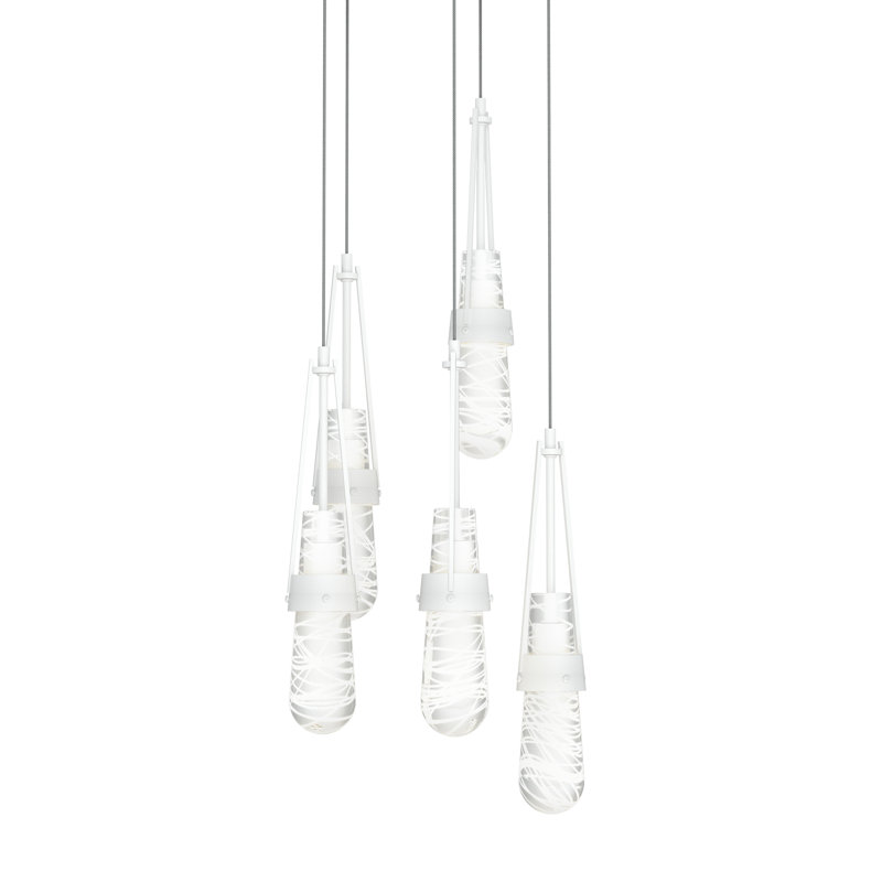 Link 5 - Light Pendant, Long: 19" to 130", Clear Glass with White Threading, White