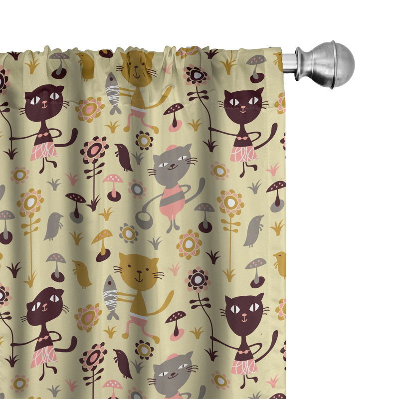Cat Semi-Sheer Rod Pocket Curtain Panels, 28" x 84"