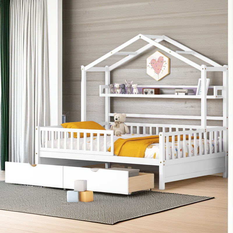 Lit en bois avec 2 tiroirs, Complet/Double
