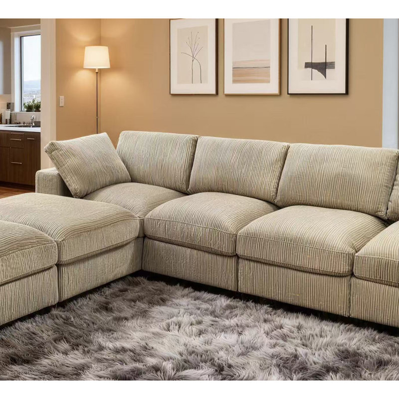 Canapé modulaire réversible en velours côtelé, Does Not Apply, Camel Fabric, 132" W