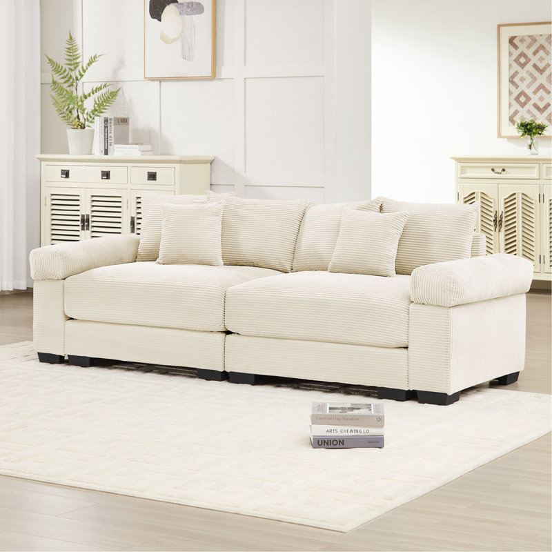Coussin modulaire surdimensionné de 92 po avec accoudoirs extra larges en velours côtelé modulaire Cloud, Cream Corduroy