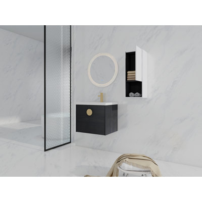 Meuble-lavabo mural 24 po avec lavabo en céramique et armoire latérale, portes à fermeture en douceur, armoire combinée 00212WHK-06324BCT (KD-Packing)