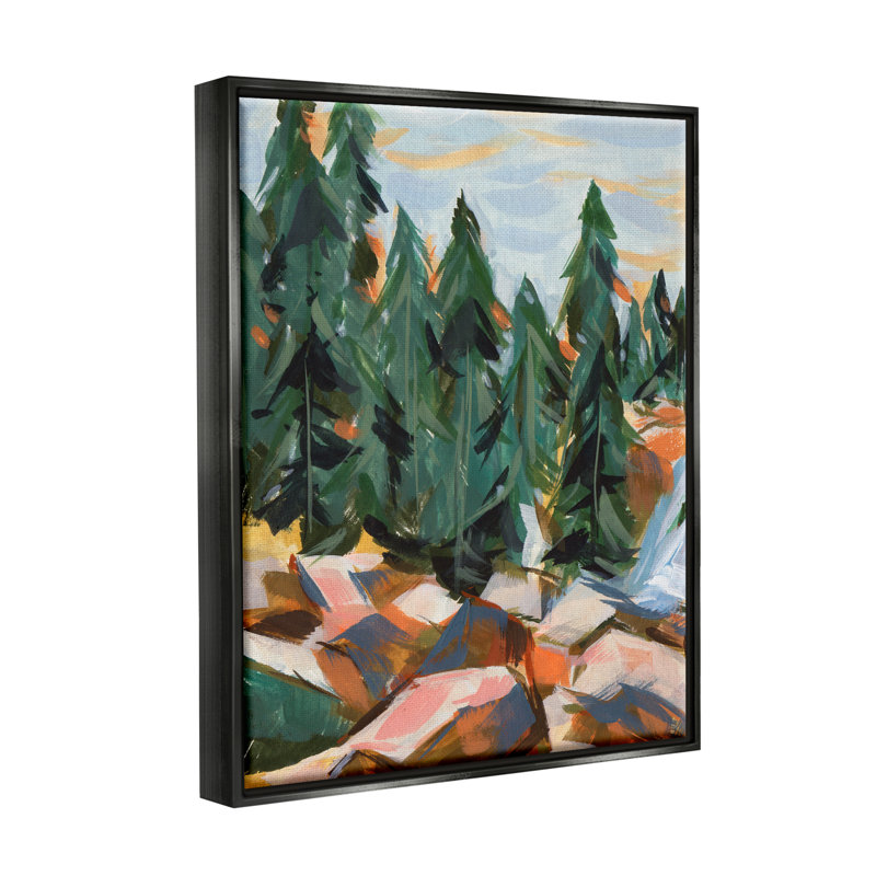 Abstrait, paysage d'arbre de forêt flottant, art mural par Melissa Wang, Cadre flottant noir de jais