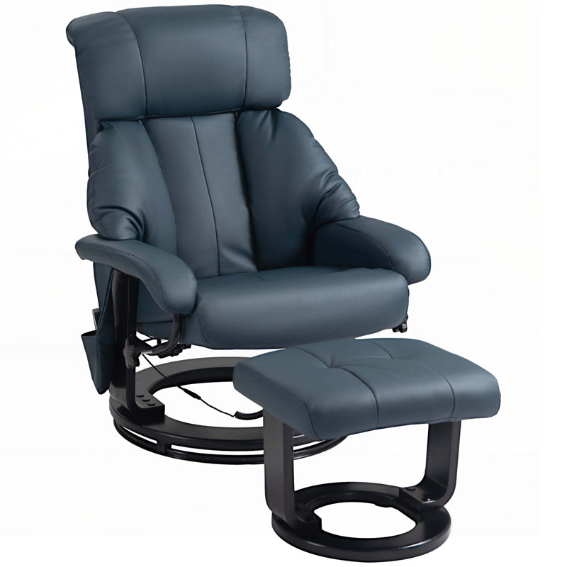 Massage Recliner Chair With Ottoman, 360° Swivel Recliner And Footstool, 10 Point Vibration, PU Leather Reclining Chair With Side Pocket And Remote Control