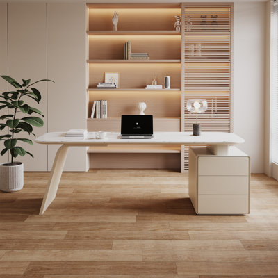 Luxury Marble Top Executive Desk With 3 Drawers And Multi-Outlet Hub For Efficient Home Office by Hokku Designs