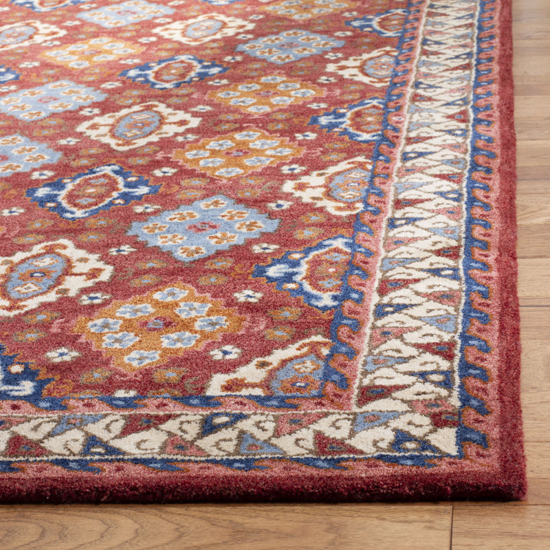Armintha Geometric Handmade Tufted Wool/Cotton Red/Blue Area Rug, Rectangle 6' x 9'
