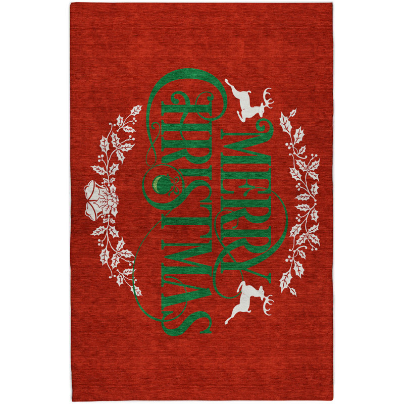 Premium Machine Washable Dream Shag ADS217 Christmas Wreath Rug, 10' x 14'