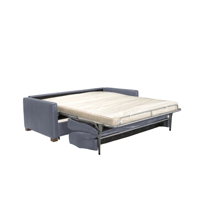 Canapé-lit à accoudoirs carrés en cuir véritable 80,6 po, Cuir véritable bleu