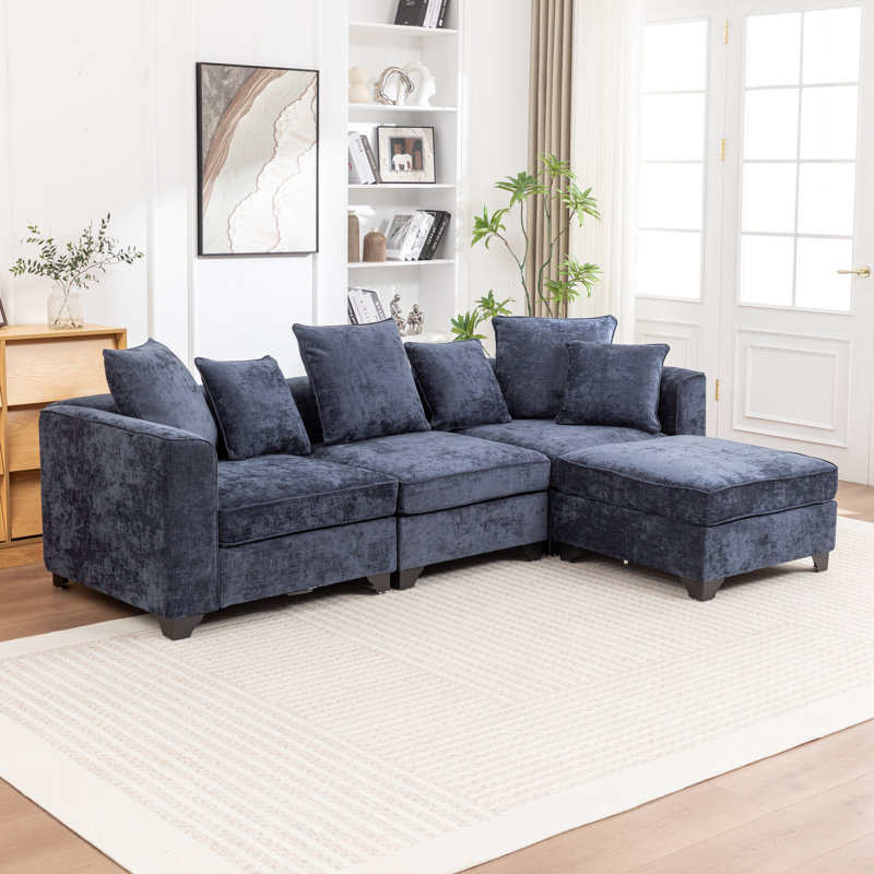 Canapé modulaire avec repose-pieds 4 pièces Mildred, Bleu