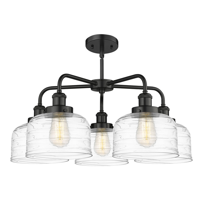 Lustre en verre à 5 lumières Bell, Tourbillon déco transparent, Noir mat