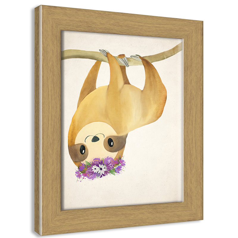 Sloth floral 2, H 16 po x l 12 po x P 0,63 po, Encadré plat chêne