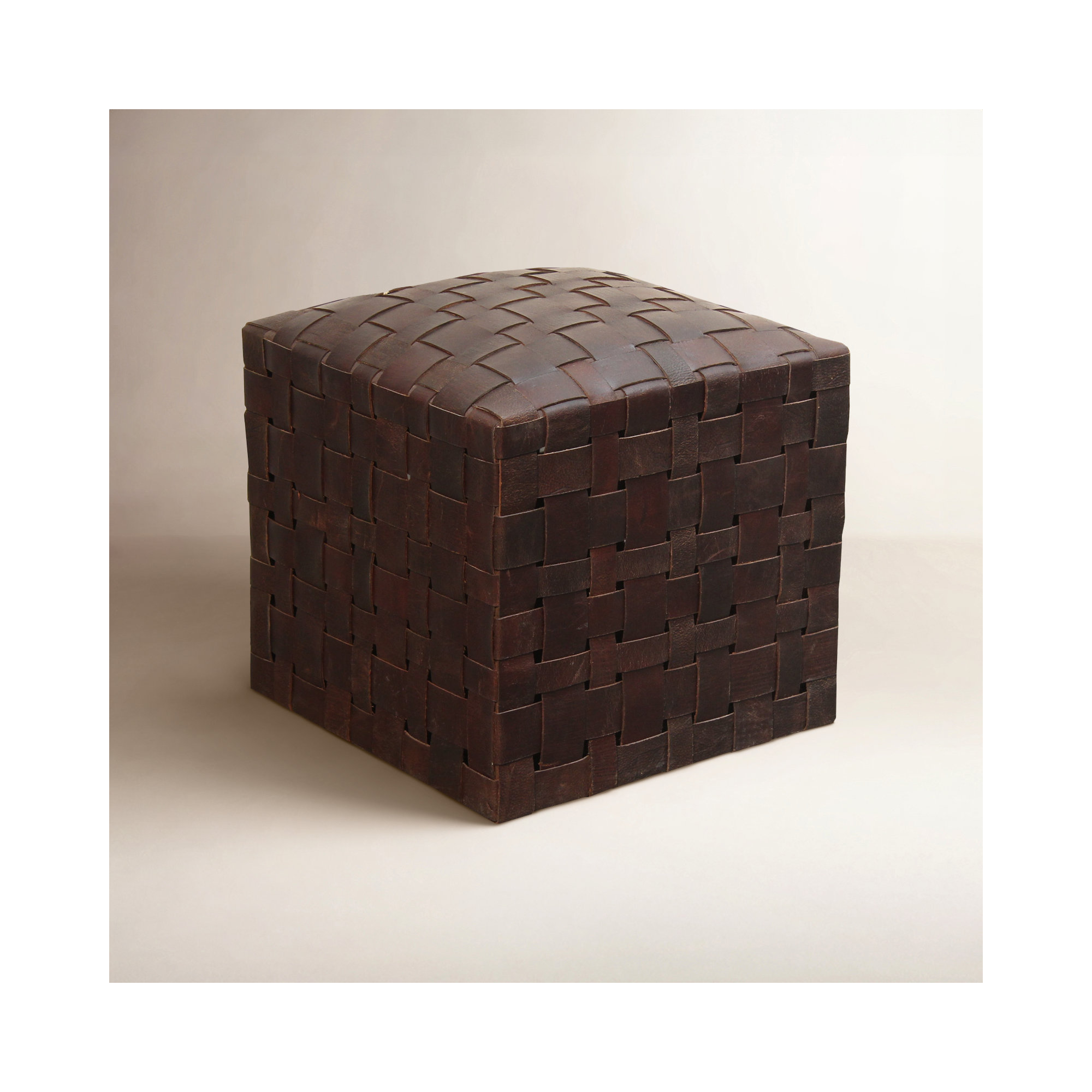 Halcyon Handwoven Genuine Leather Ottoman, Chocolate