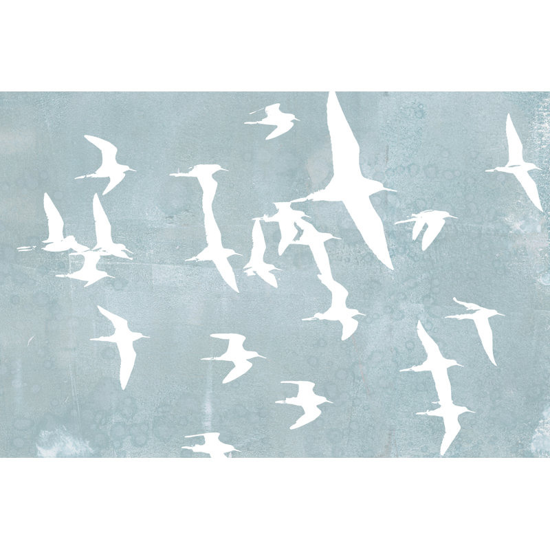 Silhouettes in Flight II by Jennifer Goldberger - Painting, 30 cm H x 46 cm W, Black Floater Framed