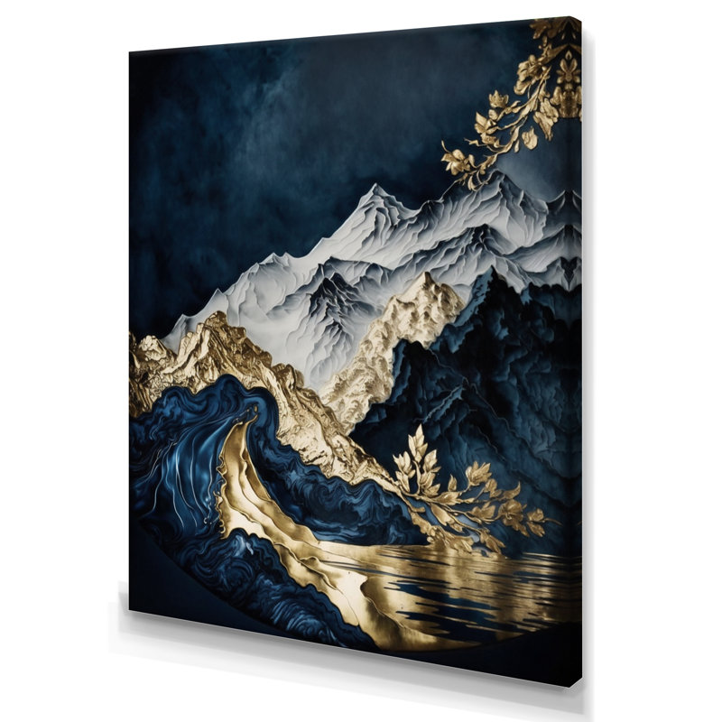 Rivière et montagne givrées Zeitz Gold I, H 20 po x l 12 po x P 1 po, Toile tendue