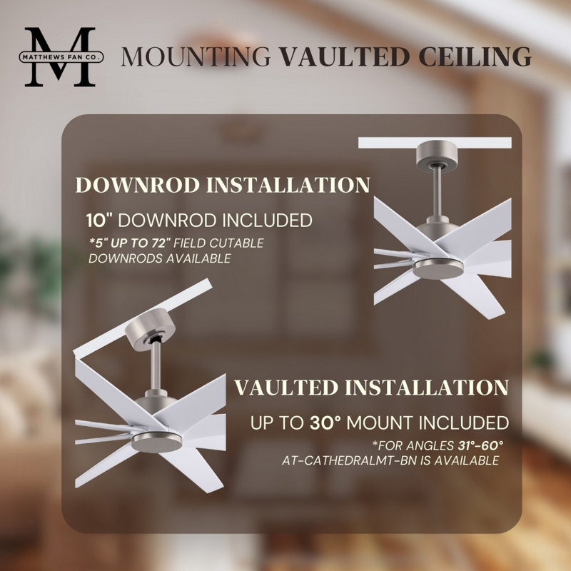 Ariella - Eight Blade Ceiling Fan - Brushed Brass Finish - Matte Black Blades, Brushed Nickel, Matte White